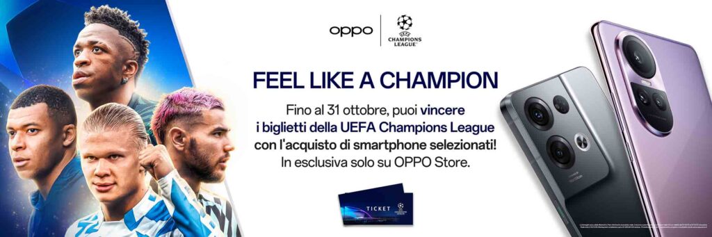 Acquista un Oppo Reno e vinci biglietti per la Champions League